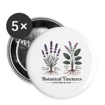 Lavendel & Salbei - Botanische Heilkräuter - Buttons groß 56 mm (5er Pack) - Weiß - Vorne