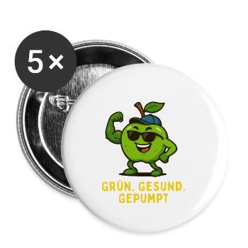 Pomme Verte - Caricature de Fitness Musculation - Lot de 5 grands badges (56 mm) - blanc - Devant