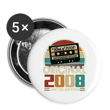 2008 Vintage Vintage Anniversaire Rétro Cadeau - Lot de 5 grands badges (56 mm) - blanc - Devant