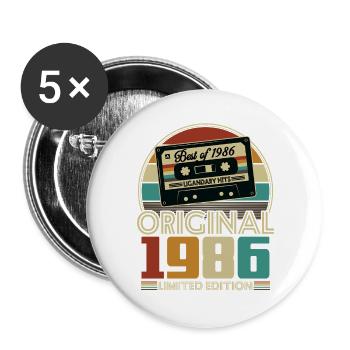 1986 Vintage Vintage Anniversaire Cadeau Rétro - Lot de 5 grands badges (56 mm) - blanc - Devant