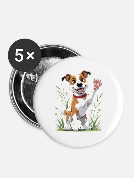 Fröhlicher Hund im Feld - Buttons groß 56 mm (5er Pack) - Weiß