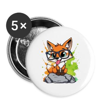 Spectacled fox on stone - Buttons large 2.2''/56 mm (5-pack) - white - Front