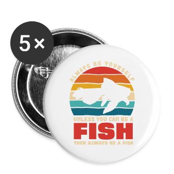 Fisch Selbst Sein Retro Sonnenuntergang - Buttons groß 56 mm (5er Pack) - Weiß - Vorne