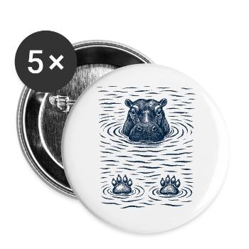 Chilled hippo in the water - Buttons large 2.2''/56 mm (5-pack) - white - Front