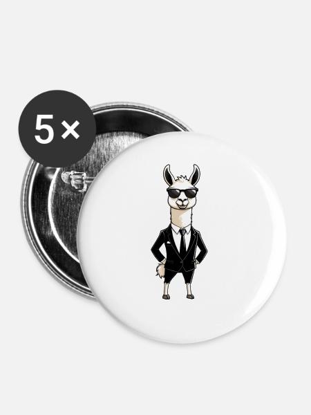 Lama im Anzug mit Sonnenbrille - Buttons groß 56 mm (5er Pack) - Weiß