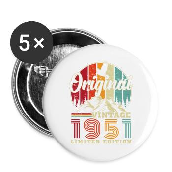 1951 Vintage Rétro Cadeau D'anniversaire - Lot de 5 grands badges (56 mm) - blanc - Devant