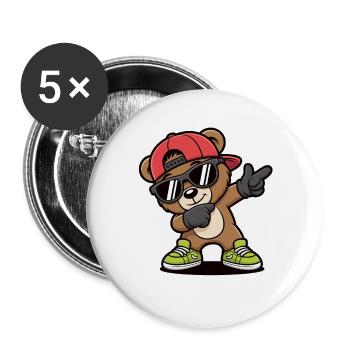 Dabbing Bär mit Cap & Sonnenbrille – Cooles Kids - Buttons groß 56 mm (5er Pack) - Weiß - Vorne