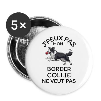 Welpe Border Collie Ball - Buttons groß 56 mm (5er Pack) - Weiß - Vorne