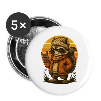 Cool raccoon retro style - Buttons large 2.2''/56 mm (5-pack) - white - Front