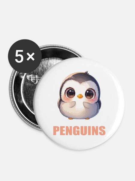 Pinguine Pinguin - Buttons groß 56 mm (5er Pack) - Weiß