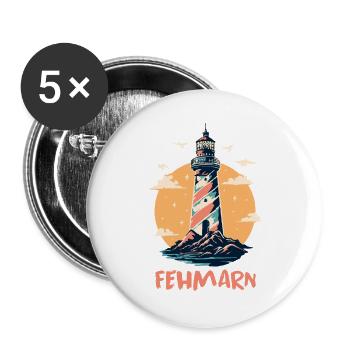 Ostsee Urlaub FEHMARN Leuchtturm Lustiges - Buttons groß 56 mm (5er Pack) - Weiß - Vorne