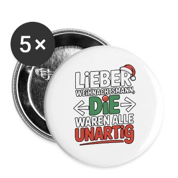 Lieber Weihnachtsmann Unartig Humor - Buttons groß 56 mm (5er Pack) - Weiß - Vorne