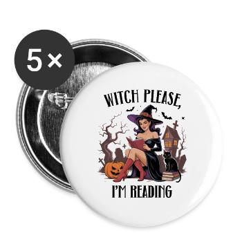 Lecture de sorcière le soir de l’Halloween - Lot de 5 grands badges (56 mm) - blanc - Devant