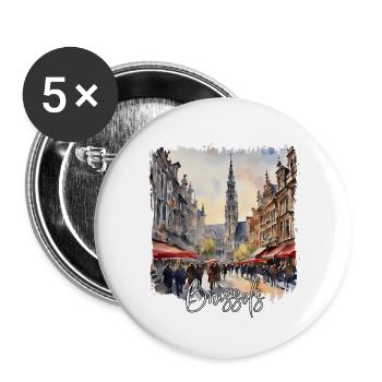 Watercolor of Brussels, Brussels Belgium - Buttons large 2.2''/56 mm (5-pack) - white - Front