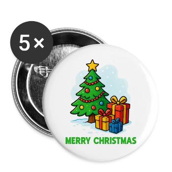 Weihnachtsbaum mit Geschenken - Buttons groß 56 mm (5er Pack) - Weiß - Vorne