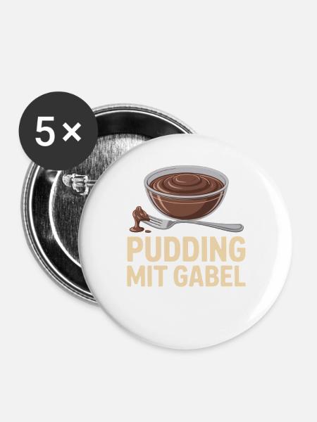 Pudding Mit Gabel - Buttons groß 56 mm (5er Pack) - Weiß