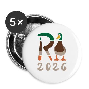 Ente Rente 2026 - Ruhestand - Pension - Buttons groß 56 mm (5er Pack) - Weiß - Vorne