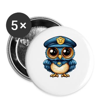Blue Police Owl Watch - Buttons large 2.2''/56 mm (5-pack) - white - Front
