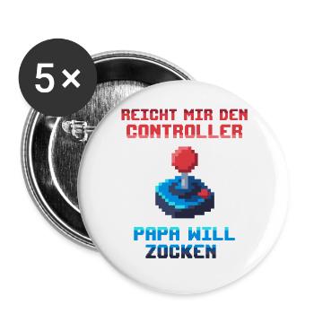 Vater Papa Computerspieler Gamer Zocker Zocken - Buttons groß 56 mm (5er Pack) - Weiß - Vorne