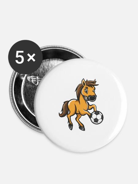 Pferd Fuball - Buttons groß 56 mm (5er Pack) - Weiß