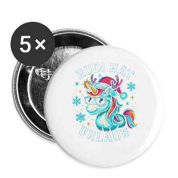 Weihnachten Spruch Humor Einhorn Lustig Rentier - Buttons groß 56 mm (5er Pack) - Weiß - Vorne
