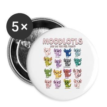 Moodlotls Axolotl Emotions Chart Niedlich Kawaii - Buttons groß 56 mm (5er Pack) - Weiß - Vorne