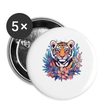 Tiger Blütenzauber - Buttons groß 56 mm (5er Pack) - Weiß - Vorne