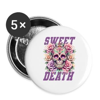 Flowers Skull Beauty Bloom - Buttons large 2.2''/56 mm (5-pack) - white - Front