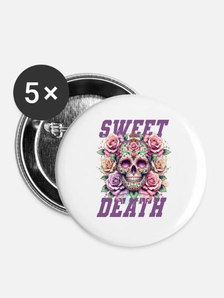 Blumen Schädel Schönheit Blühen - Buttons groß 56 mm (5er Pack) - Weiß