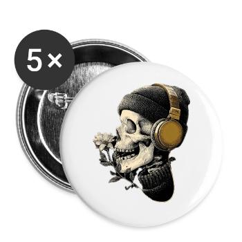 Headphone Skull with Flower - Buttons large 2.2''/56 mm (5-pack) - white - Front