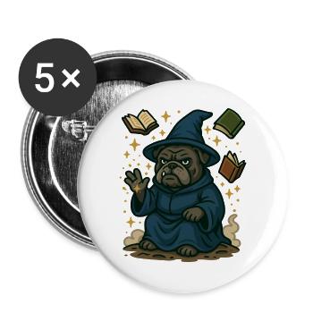 Bulldog Wizard Casting Magic Fantasy Cartoon - Buttons large 2.2''/56 mm (5-pack) - white - Front
