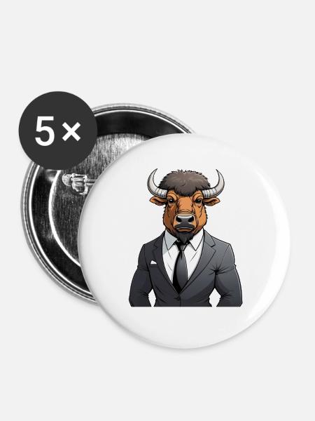 Anzugbulle im Business-Look - Buttons groß 56 mm (5er Pack) - Weiß