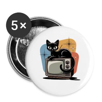 Atomique ère rétro chat vintage TV 50s 60s - Lot de 5 grands badges (56 mm) - blanc - Devant