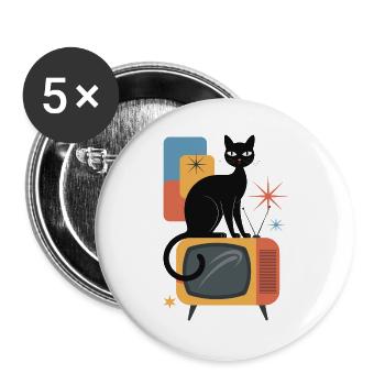 Chat rétro Vintage TV des années 50 des années 60 de l’ère atomique - Lot de 5 grands badges (56 mm) - blanc - Devant