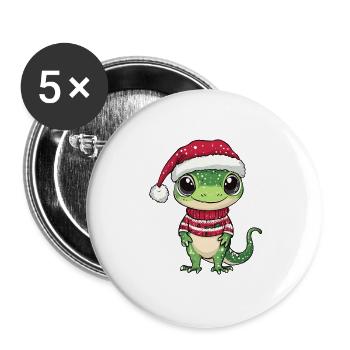 Echse Weihnachten Gecko - Buttons groß 56 mm (5er Pack) - Weiß - Vorne