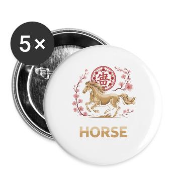 Year of the Horse: Horse & Cherry Blossoms - Buttons large 2.2''/56 mm (5-pack) - white - Front
