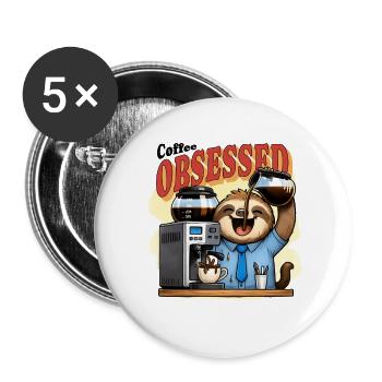 Café Obsessed Paresseux Caféine - Lot de 5 grands badges (56 mm) - blanc - Devant