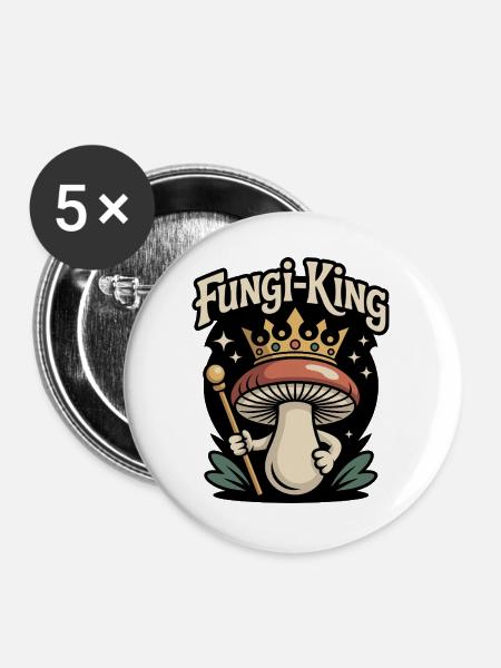 Pilzkönig Lustiger Pilz - Buttons groß 56 mm (5er Pack) - Weiß