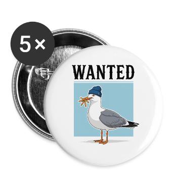 Wanted: French Fries Seagull - Buttons large 2.2''/56 mm (5-pack) - white - Front