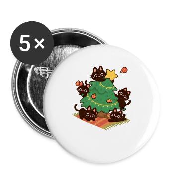 Purrsmas chat arbre lueur, chatons drôles Noël - Lot de 5 grands badges (56 mm) - blanc - Devant