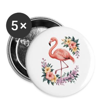 Tropical flamingo with flowers - Buttons large 2.2''/56 mm (5-pack) - white - Front