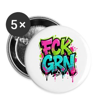 FCK GRN Graffiti Neon - Anti Grüne - Buttons groß 56 mm (5er Pack) - Weiß - Vorne