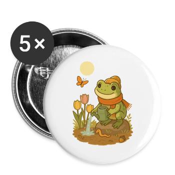 Spring Frog – Cozy Frog in the Garden - Buttons large 2.2''/56 mm (5-pack) - white - Front