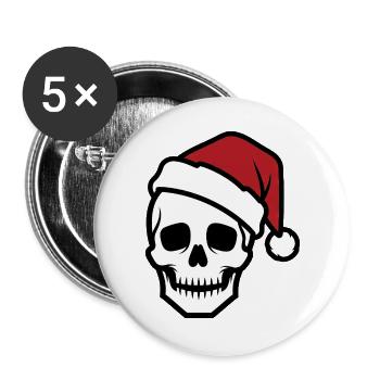 Creepy Skeleton with Santa Hat Biker Horro - Buttons large 2.2''/56 mm (5-pack) - white - Front