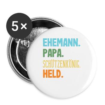 Ehemann Papa Schützenkönig Lustiger Schützenfest - Buttons groß 56 mm (5er Pack) - Weiß - Vorne