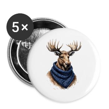 Elch mit blauem Schal - Buttons groß 56 mm (5er Pack) - Weiß - Vorne