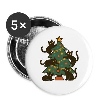 Chats de Noël autour de la fête de l’arbre de Noël - Lot de 5 grands badges (56 mm) - blanc - Devant