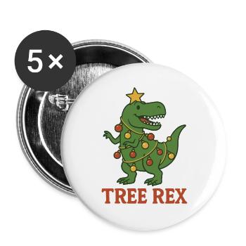 Baum Rex Dinosaurier Weihnachtsspaß - Buttons groß 56 mm (5er Pack) - Weiß - Vorne