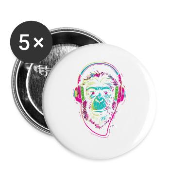 Neonaffe mit Kopfhörer - Buttons groß 56 mm (5er Pack) - Weiß - Vorne