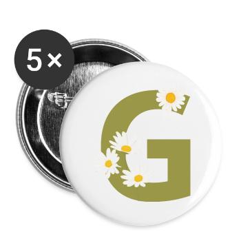 Lettre g vert marguerites - Lot de 5 grands badges (56 mm) - blanc - Devant